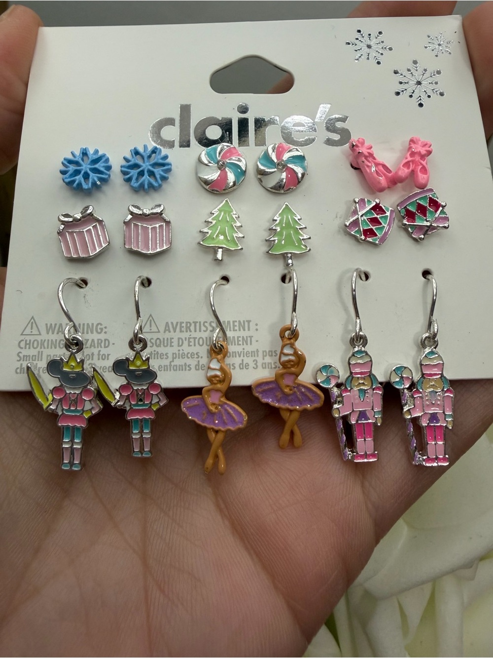 Claire's Pink, Purple & Mint Ballet and Holiday Earring Set